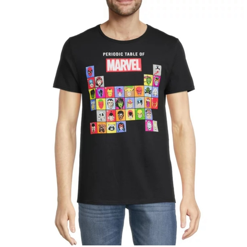 Marvel Periodic Table of Heroes and Villains | Men’s Comic Book Characters Tee